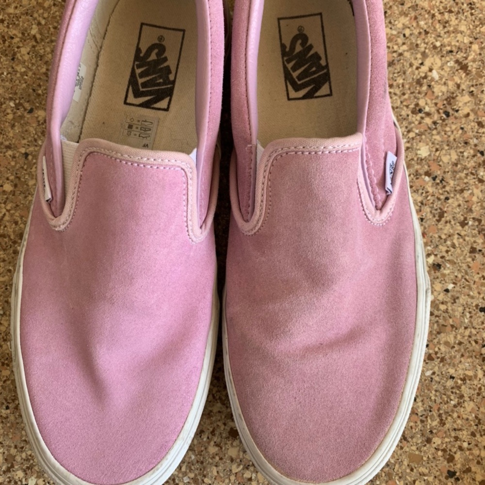 Vans pink suede slip ons limited edition